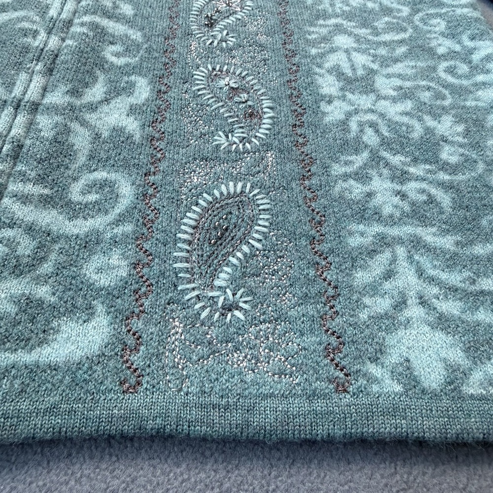 Pendleton Cardigan Womens Medium Petite Teal Full Zip Virgin Merino Wool Paisley - Picture 6 of 11